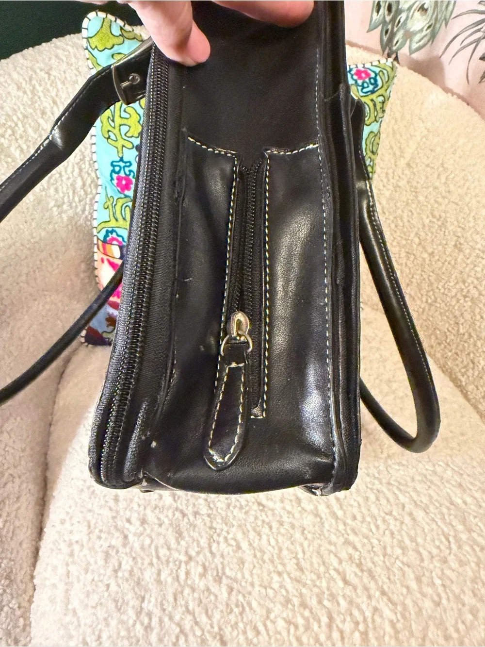 Around the Block Black Genuine Leather Business Briefcase Work Tote EUC